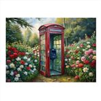 Ekart Kırmızı Telefon Kulübesi Ve Çiçekler Mdf Tablo 35 cm x 50 cm