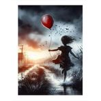 Ekart Kırmızı Uçan Balonlu Kız Model Ahşap Tablo 50 cm x 70 cm