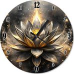 Ekart Lotus Çiçeği Ve Altın Sarısı Boyalar Desenli Duvar Saati