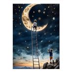 Ekart Merdivenle Aya Tırmanan Çocuklar Dekoratif ahşap Tablo 25 cm x 35 cm
