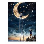 Ekart Merdivenle Aya Tırmanan Çocuklar Dekoratif ahşap Tablo 35 cm x 50 cm