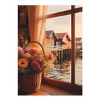 Ekart Pencere Kenarındaki Çiçek Sepeti Dekoratif Mdf Tablo 25 cm x 35 cm