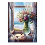 Ekart Penceredeki Vazo Ve Çiçekler Hediyelik Ahşap Tablo 25 cm x 35 cm