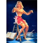 Ekart Pin Up Kızı Mutfakta Mdf Tablo 35 cm x 50 cm
