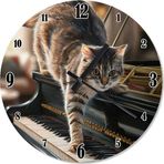 Ekart Piyano Çalan Kedi Analog Duvar Saati