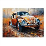 Ekart Retro Kaplumbağa Araba Modern Ahşap Tablo 50 cm x 70 cm