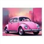 Ekart Retro Pembe Kaplumbağa Araba Modern Ahşap Tablo 50 cm x 70 cm