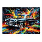 Ekart Retro Siyah Araba Desenli Ahşap Tablo 50 cm x 70 cm
