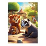 Ekart Sevimli Aslan Ve Panda Hediyelik Mdf Tablo 25 cm x 35 cm