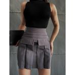 EKE TEKSTİL Kadın Gri Kargo Cep Detaylı Pileli Mini Etek - XL