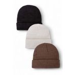 Eke Tekstil Unisex Katlamalı Beyaz - Gri - Siyah 3'lü Bere Seti