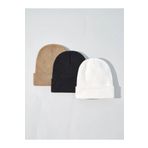 Eke Tekstil Unisex Katlamalı Beyaz - Siyah - Vizon 3'lü Bere Seti