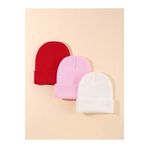 Eke Tekstil Unisex Katlamalı Kırmızı,pembe,beyaz 3'lü Bere Seti