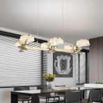 Ekerd 6'lı Gold 100 Watt Sıralı Yemek Masası Üstü Kristalli Modern Sarkıt Salon LED Avize - Altın
