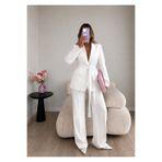 Ekim Store Çizgili Kuşaklı Düğmeli Ceket Pantolon İkili Blazer Takım