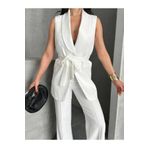 Ekim Store Kalın Kuşaklı Yelekli Pantolonlu İkili Blazer Takım