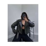 Ekim Store Kemerli Oversize Crop Antrasit Deri Ceket