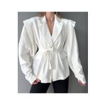 Ekim Store Keten Beyaz Bağlamalı Oversize Blazer Ceket