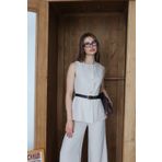 Ekim Store Keten Kemerli Yelekli Blazer Takım
