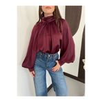 Ekim Store Saten Pileli Dökümlü Yarasa Kol Şık Bluz