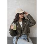 Ekim Store Yeşil Kemerli Oversize Deri Ceket