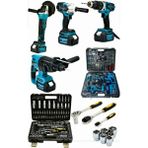 Ekinler El Aletleri 4'lü Akülü Makine Set (58V Avuç Taşlama, Hilti, Somun Sıkma, Vidalama)" +108 Parça Lokma