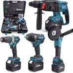 Ekinler El Aletleri Akülü Kömürsüz 4 Lü Set Makina 1100 Newton Somun Sökme Takma, 26MM Kırıcı Delici, 13MM Darbeli Vidalama, 125MM Avuç Taşlama EEA402