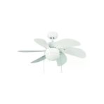 EKM29 Ekim Aydınlatma Kcf281 60w 30 Inç Beyaz Altı Kanatlı Lambalı Ipli Tavan Vantilatörü