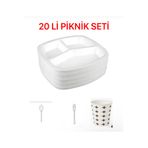 EKO 20 Li Set:3 Gözlü Köpük Tabak+Çatal+Kaşık+Karton Bardak Piknik Seti