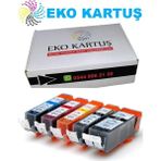 Eko Kartuş Canon Pixma IP-4850 PGI-525-CLI-526 5 Renk Set Muadil Kartuş, - Renkli