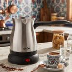 EkoAlışverişDünyam Çelik Elektrikli Cezve Türk Kahve Makinesi - 6FİNCAN=500ML 360° Kablosuz Kullanım Katlanır Kulp SCM-9038 (5510)