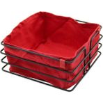 EkoAlışverişDünyam Kare Siyah Metal Kırmızı Bezli Ekmek Sepeti 20X21CM Derinlik 10.5cm