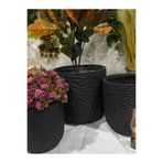 Ekodoğa 3'lü Küçük Desenli Hafif Beton Saksı Seti, Antrasit, 24-30-35 cm
