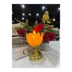 Ekodoğa Lotus Yapay Mum Plastik Şamdan, Pilli LED Işıklı, 9 x 11 cm, Altın