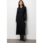 Ekol 4029 Siyah Kadın Beli Kemerli Maxi Elbise