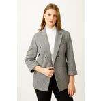 Ekol 6055529 Yünlü Kazayağı Desenli Blazer Siyah Kadın Ceket