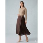 Ekol Fever Piliseli Bel Detaylı Midi Etek 13008 - Kahve - 42