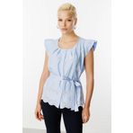 Ekol Kadın Beli Kuşaklı Çiçek İşlemeli Bluz 3028 Blue 42