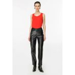 Ekol Kadın Deri Look Midi Pantolon - Minimalist Günlük Stil - Metalik Detaylar