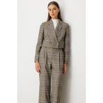 Ekol Kadın Ekoseli Crop Ceket 5075 Vizon - 40