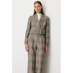Ekol Kadın Ekoseli Crop Ceket 5075 Vizon
