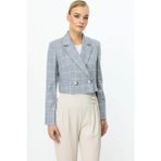Ekol Kadın Ekoseli Indigo Crop Ceket 04030 - 38 - İndigo