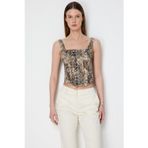 Ekol Kadın Kalın Askılı Korseli Crop Bluz 2062 Leopar