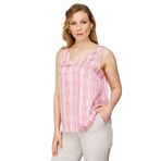 Ekol Kadın V Yaka Desenli Saten Bluz 5506 Pembe 46