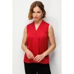 Ekol Kadın V Yaka Kolsuz Bluz 2004 Kırmızı