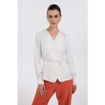 Ekol Minimalist V Yaka Uzun Kol Saten Kadın Bluz
