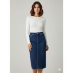 Ekol Önü Yırtmaçlı Midi Kot Etek 3042 - Indigo - 40