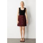 Ekol Süs Düğmeli Mini Kaşe Etek - Bordo - 36