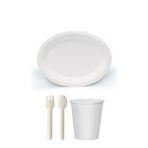 Ekolojik 48 Kişilik Parti Piknik Sofra Sunum Seti - 28x20 Cm. Oval Tabak Bardak Çatal Kaşık Takımı Beyaz