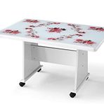 Ekonomik Tekerlekli Camlı Orta Sehpa 103x63x60cm Pembe